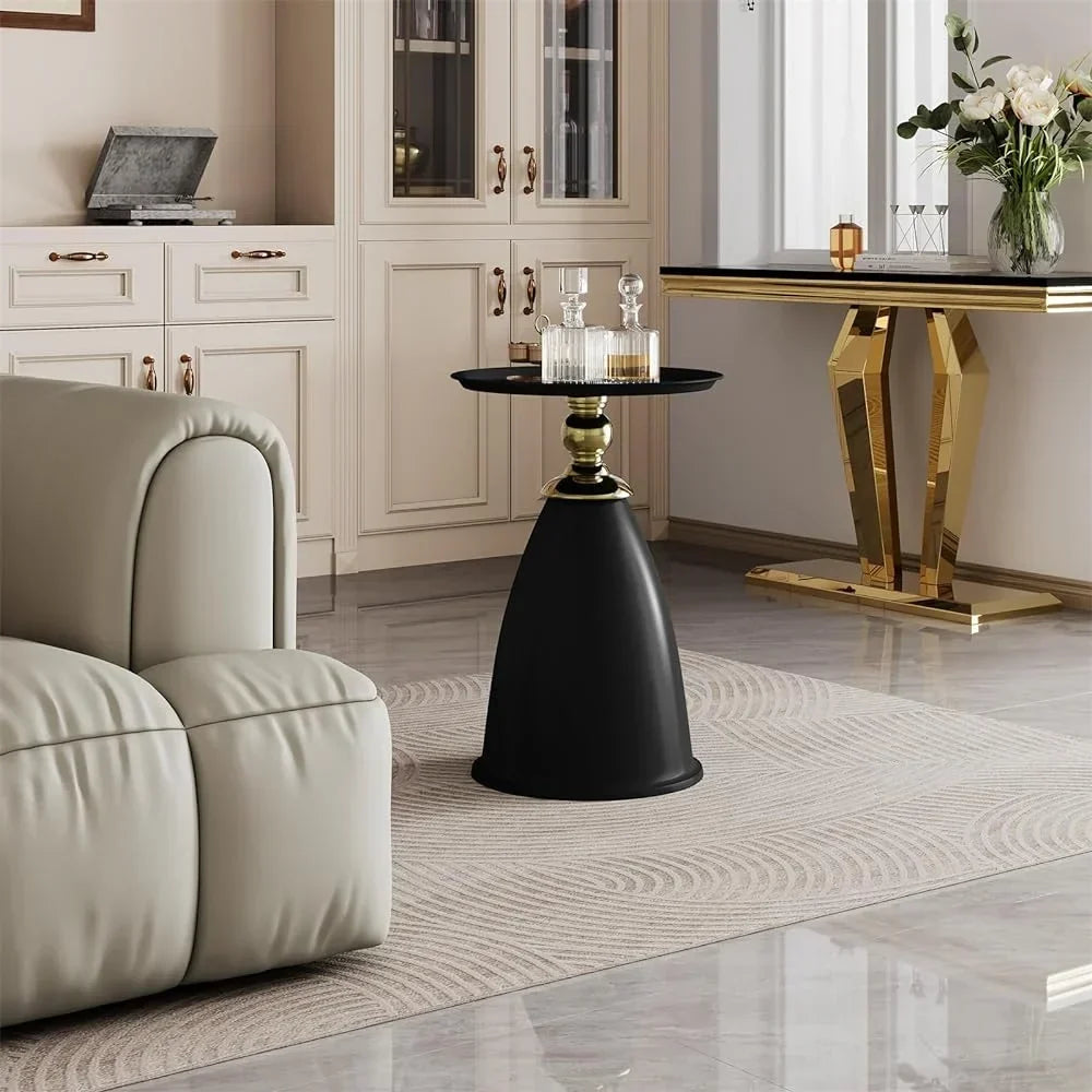 RSJIWOGZ 15 Inch Round Metal Pedestal Nightstand - Gold
