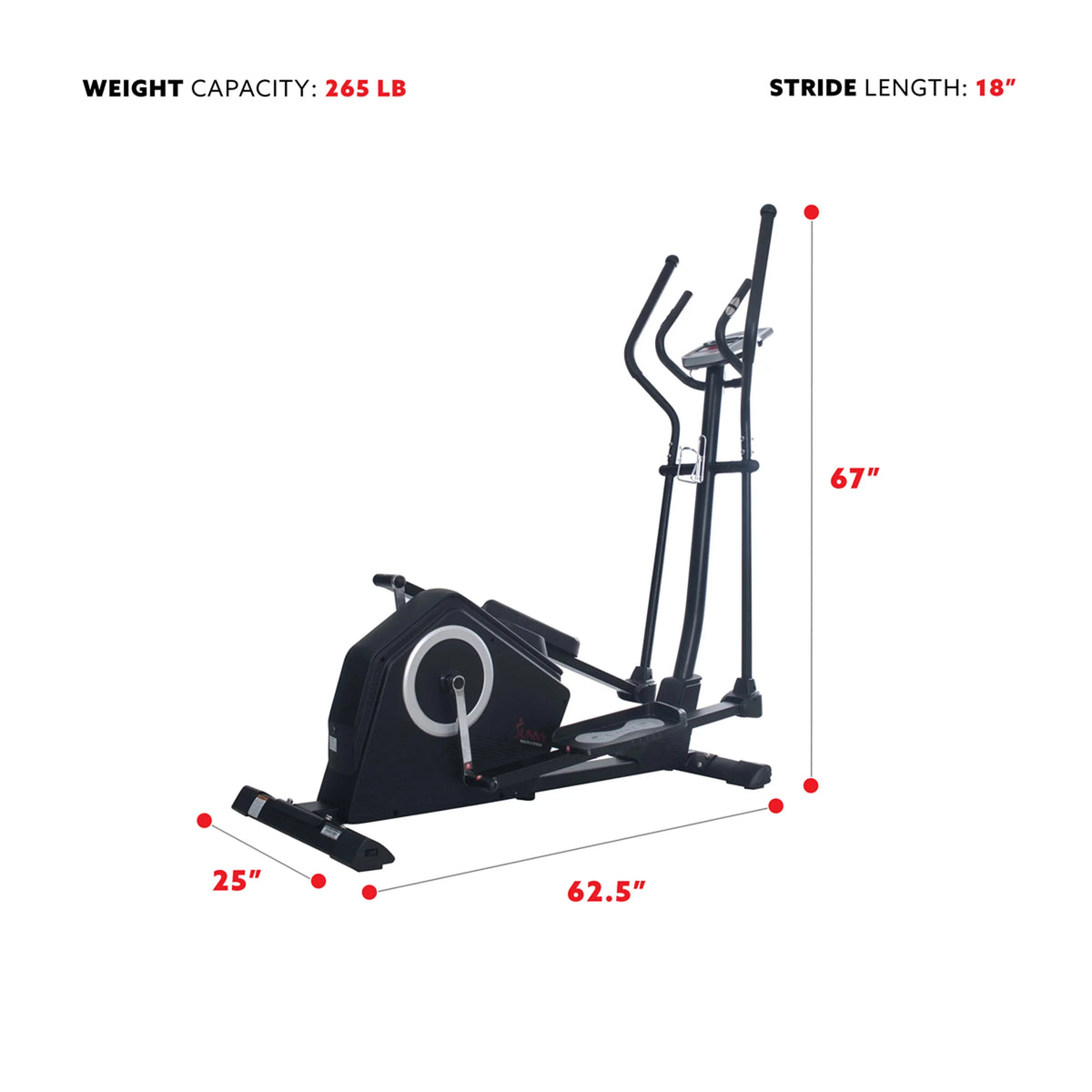 Sunny Health & Fitness Cardio Elliptical Cross Trainer With 18 Inches Stride And 16 Resistance Levels - SF-E3890